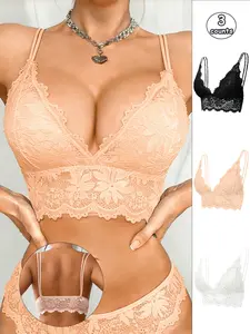3PCS exy Lace Bralette for Women Wireless Comfort Bra with Scalloped Edge Breathable Floral Lingerie