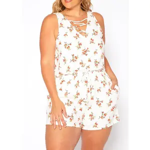 Hi Curvy Plus Size Women  Floral Print Sleeveless Romper With Pockets
