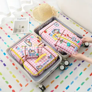 5pcs Cute Travel Storage Bags - Portable Organizer for Clothes, Underwear, Shoes - Durable Polyester with Colorful Checkered Design, Perfect for Luggage and Closet Organization, Clothes Organizer Storage