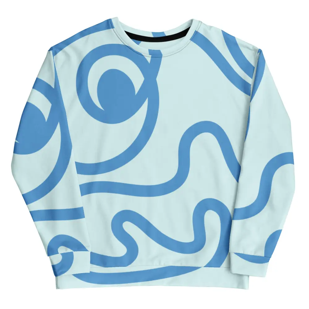 All-Over Print Sweatshirt: Abstract Blue Swirls, Unisex Fit, Cozy Fleece Lining