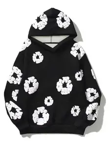 New American Style Floral Graphic Hoodie Sweatshirt, Loose Fit Fashion Trendy Hooded Pullover, Casual Outdoor Camping Party Travel Daily Wear, Casual Print Hoodie