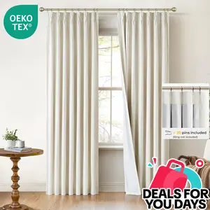 INOVADAY Pinch Pleated Curtains, 2 Panels Full Blackout Curtains, Linen Pleated Blackout Drapes For Bedroom, Thermal Black Out Pinch Pleat Drapes with Hooks