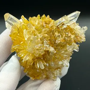 Yellow Based Clear Quartz Cluster with Chrysanthemum Shape from Sichuan, China, Gold Lemurian Crystal Cluster - 50g & 87g