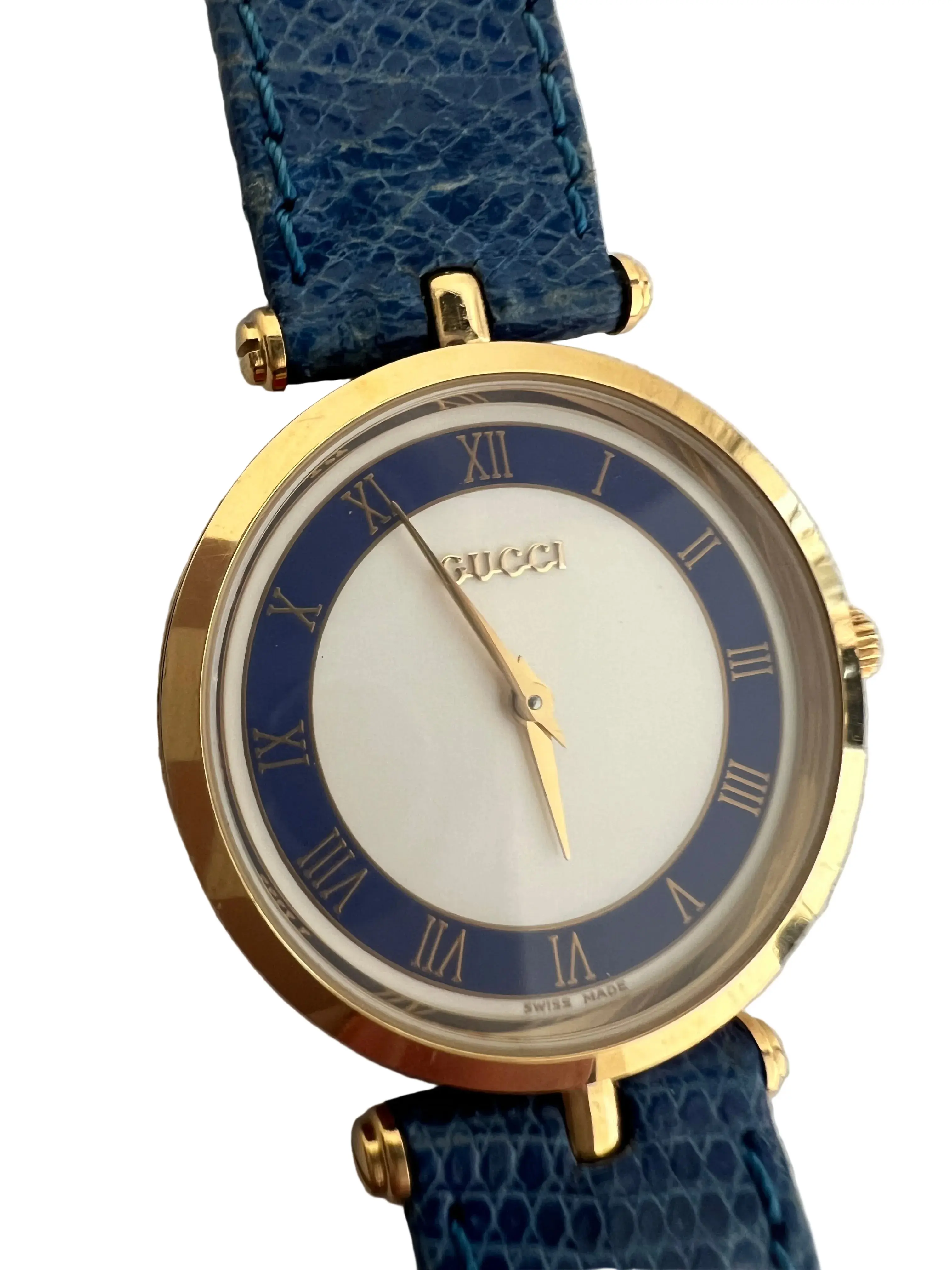 Pre-Owned Gucci Vintage Blue Leather Sherryl Line Watch - Rare