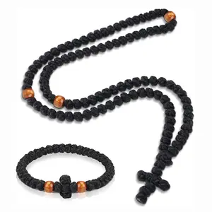 Landical Chotki Orthodox Prayer Rope Set, 100 Beads with Christian 33 Beads, Handmade Bracelet Pendant, Greek Rose Protection Gift
