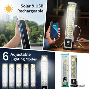 Rechargeable LED Emergency Light HEL-6899T 51 LED Solar & USB Charged 6 Modes Portable Lamp for Home Camping Travel Slim Vertical Design