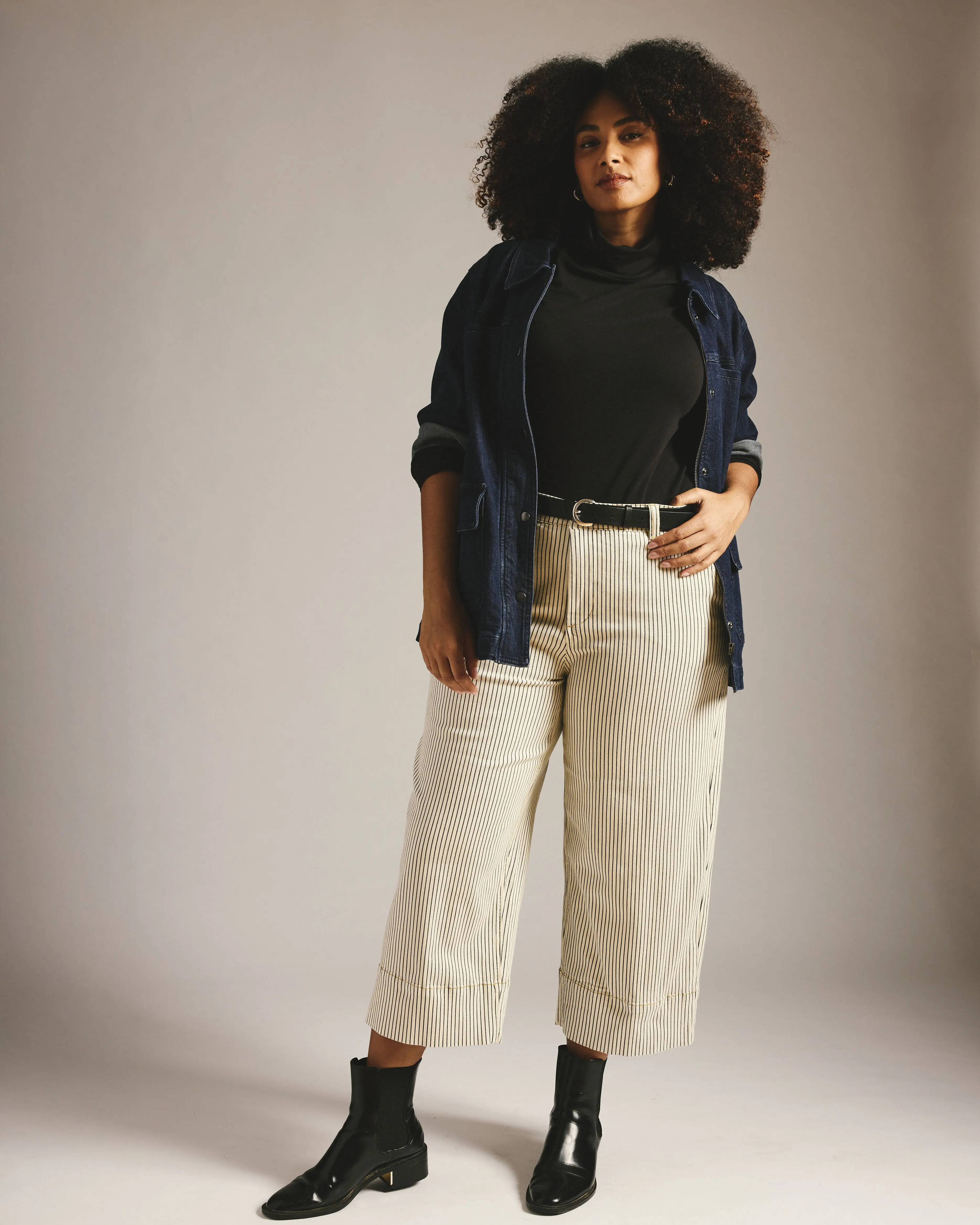 Carol High Rise Cropped Jeans for Women, Cute Railroad Stripe Denim with a Slim Fit and Hidden Stretch, Bottoms, Fitted, Stretch Denim, Striped, Slim-Fitting, Casual Fitted