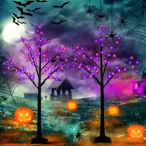 2-Pack 6FT Lighted Black Halloween Tree with 288 LED Orange & Purple Lights (Higher Size & Floor Standing), Halloween Decorations Spooky Tree for Indoor & Outdoor, Home Holiday Party