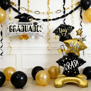 Graduation Cap Balloon Set, Balloon Garland, Balloon Arch, Base Standing Star Design, Aluminum Foil Material, Perfect for Graduation Parties & School Events