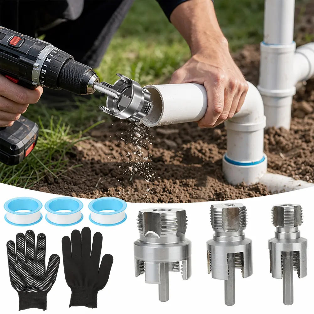 Internal & External Pipe Threading Tool, PVC Pipe Threader, Pipe Threading Toolfor 1/2", 3/4", 1" Sizes PVC Pipes Suit for All Electric Drills Home Repair