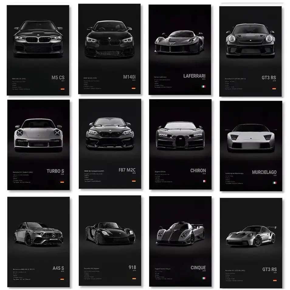 Famous Cars 918 GT3 G63 STO SLS Print Poster Modern Home Decor Gift for Car Enthusiasts Unframed Gift Decor Wall Art Poster Unframed HD Print Home Office Decor Unique Trendy Christmas Gift