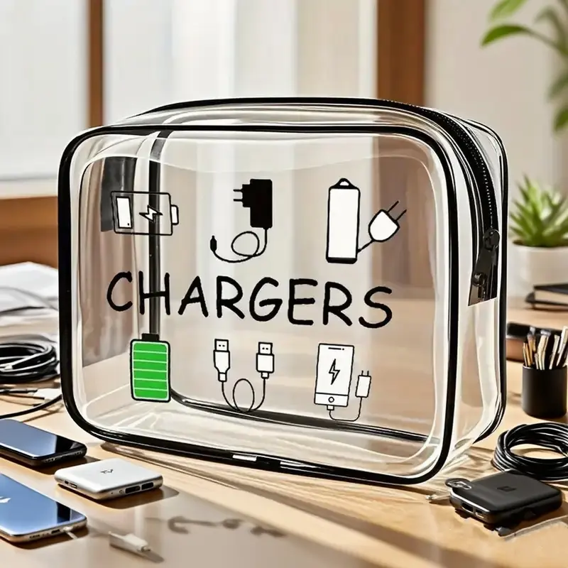 PVC Waterproof Cosmetic Storage Bag, Fun Data Cable Pattern, Secure Zip Closure, Ideal for Home and Travel, Holds Cosmetics and More, Travel Cosmetic Bags