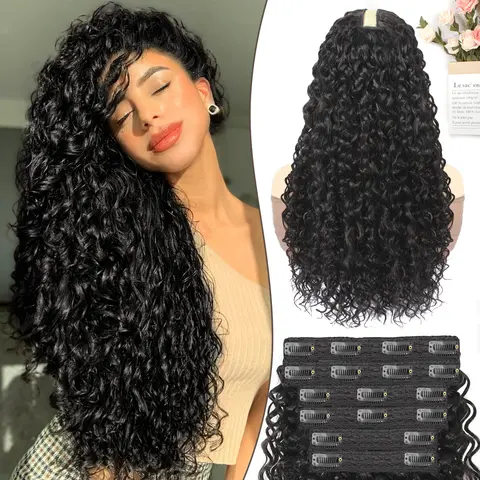ENBEAUTIFUL Women's Clip in Hair Extensions - 22-24in Natural Black, 18 Clips, Silk-Soft Protein Fiber, Detachable Synthetic Extension Hairpiece, Easy DIY Styling, Soft Natural Volume, Adults Female Accessories