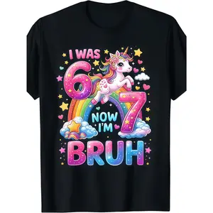 7th Birthday Funny Meme Six Seven I Was 6 Now Im 7 I Was 6 Now I'm 7 Funny 6 7 Six Seven Meme Unicorn Birthday T-Shirt
