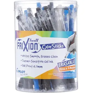 Pilot, FriXion ColorSticks Erasable Gel Ink Pens, Fine Point 0.7 mm, Tub 36, 24 Black  12 Blue