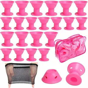 40 Pcs Pink Hair Rollers Include 20pcs Large Silicone Curlers and 20pcs Small Silicone Curlers
