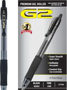 G2 Premium Gel Roller Pens 0.7, Fine Point Smooth Writing Pens Black, Pack of 12