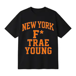 Cotton Oversized T-shirt Tee, Unisex Funny Meme T-Shirt with New York Basketball Rivalry Graphic Print, Orange Blue Varsity Fan Style Casual Streetwear Top