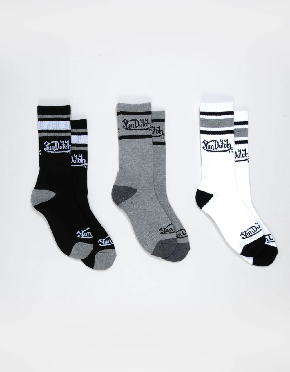 VON DUTCH 3 Pack Mens Crew Socks, Multi-Colored