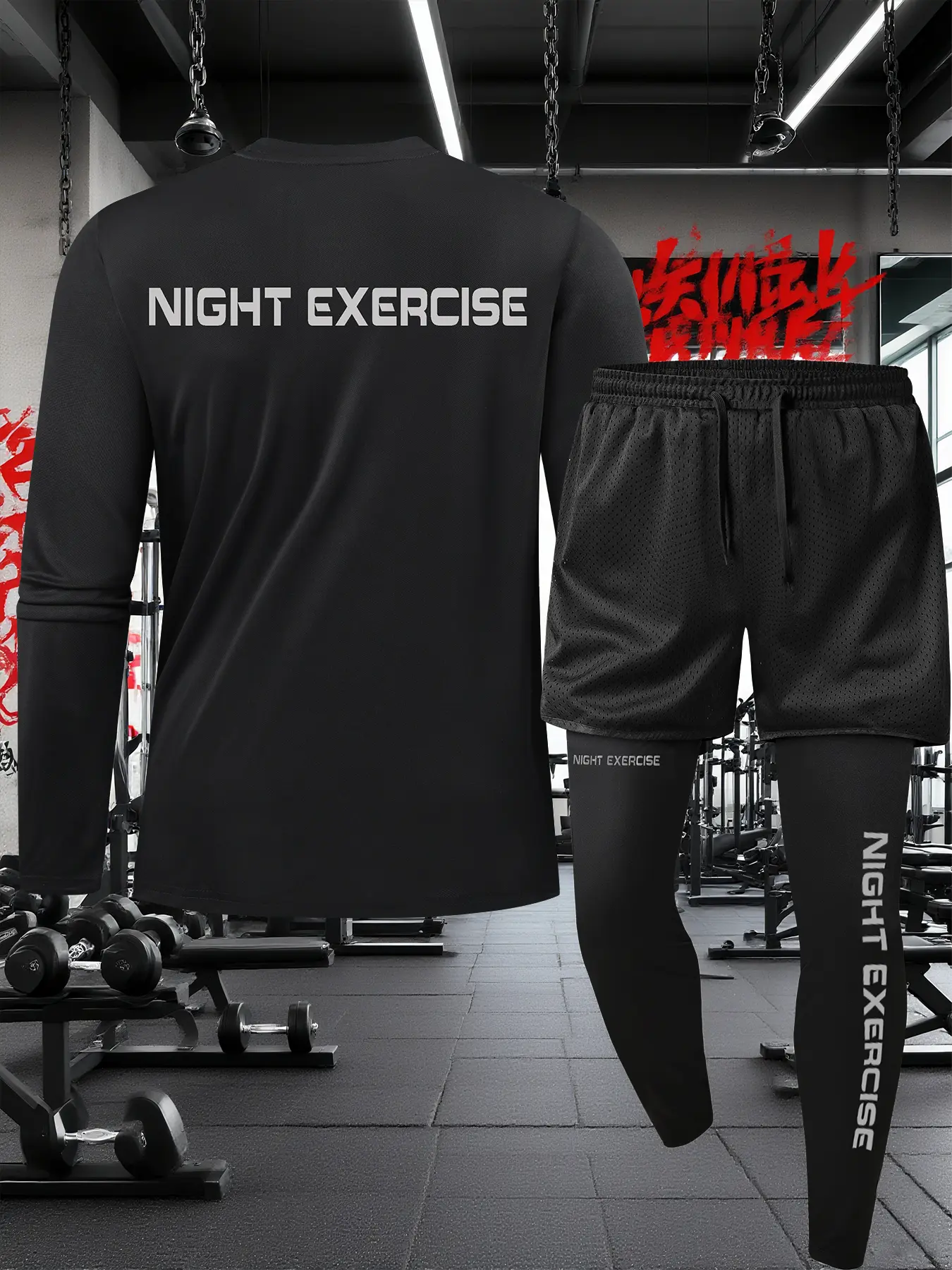 Men's Running Sportswear Set, Long Sleeve Top & Mesh Shorts, Tight-Fitting Base Layer Pants, Ideal for Training & Outdoor Night Runs, Running Outfits, Sportswear Indoor Outdoor