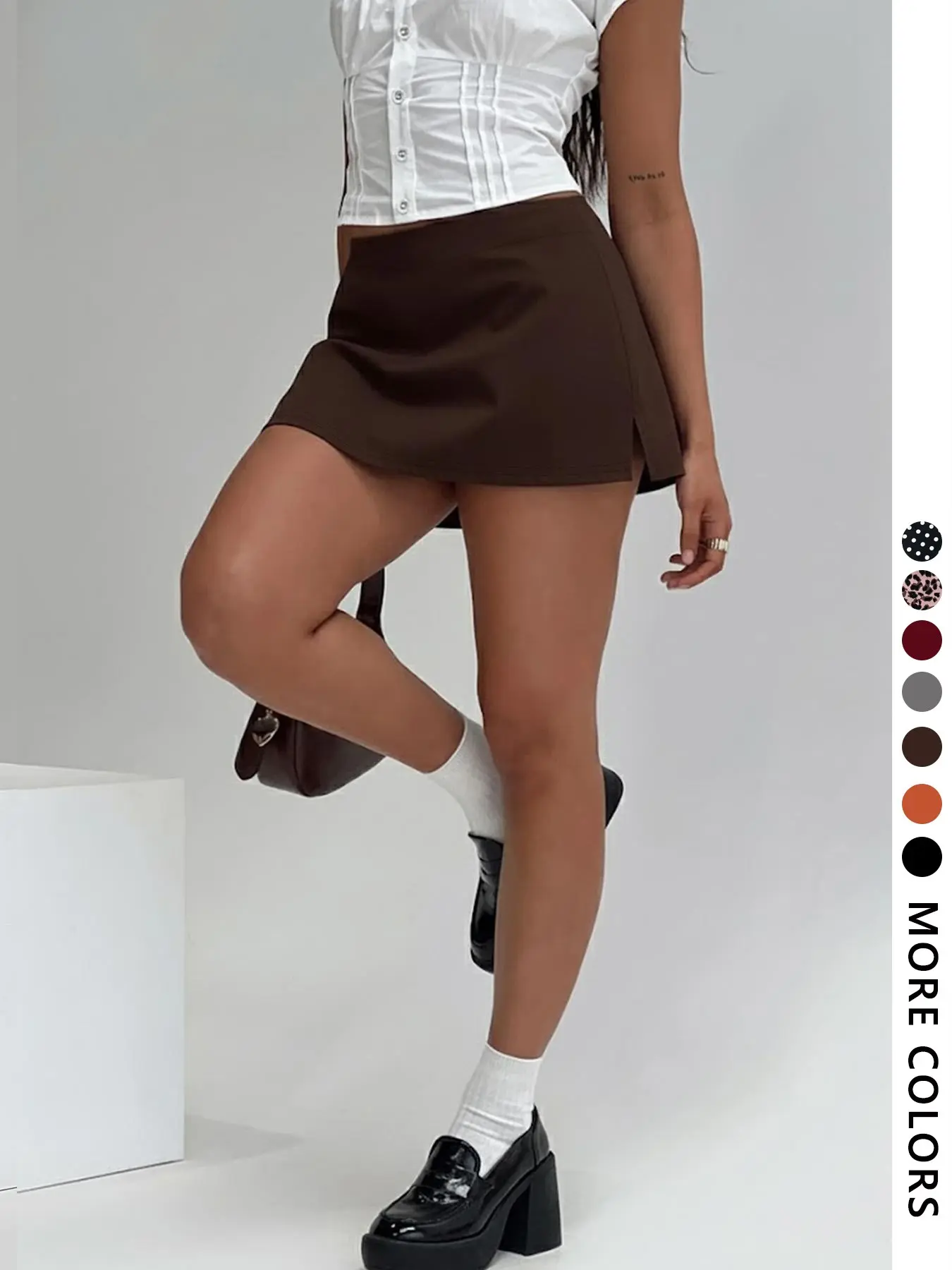 Women's Chic Split Hem Short Skirt, Vintage Casual Fitted Mini Skirt, Soft Comfortable Fabric, Perfect for Parties and Dates, Womenswear
