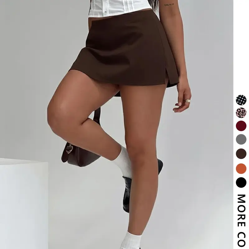 Women's Chic Split Hem Short Skirt with Slit, Vintage Casual Fitted Mini Skirt, Soft Comfortable Fabric, Perfect for Parties and Dates, Womenswear