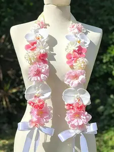 Faux Flower Hanging Neck Ceremony Lei, Hawaiian Tropical Orchid, Mixed Artificial Flowers, Wedding Party Photo Prop, Summer Vibe Accessory, Floral Decoration