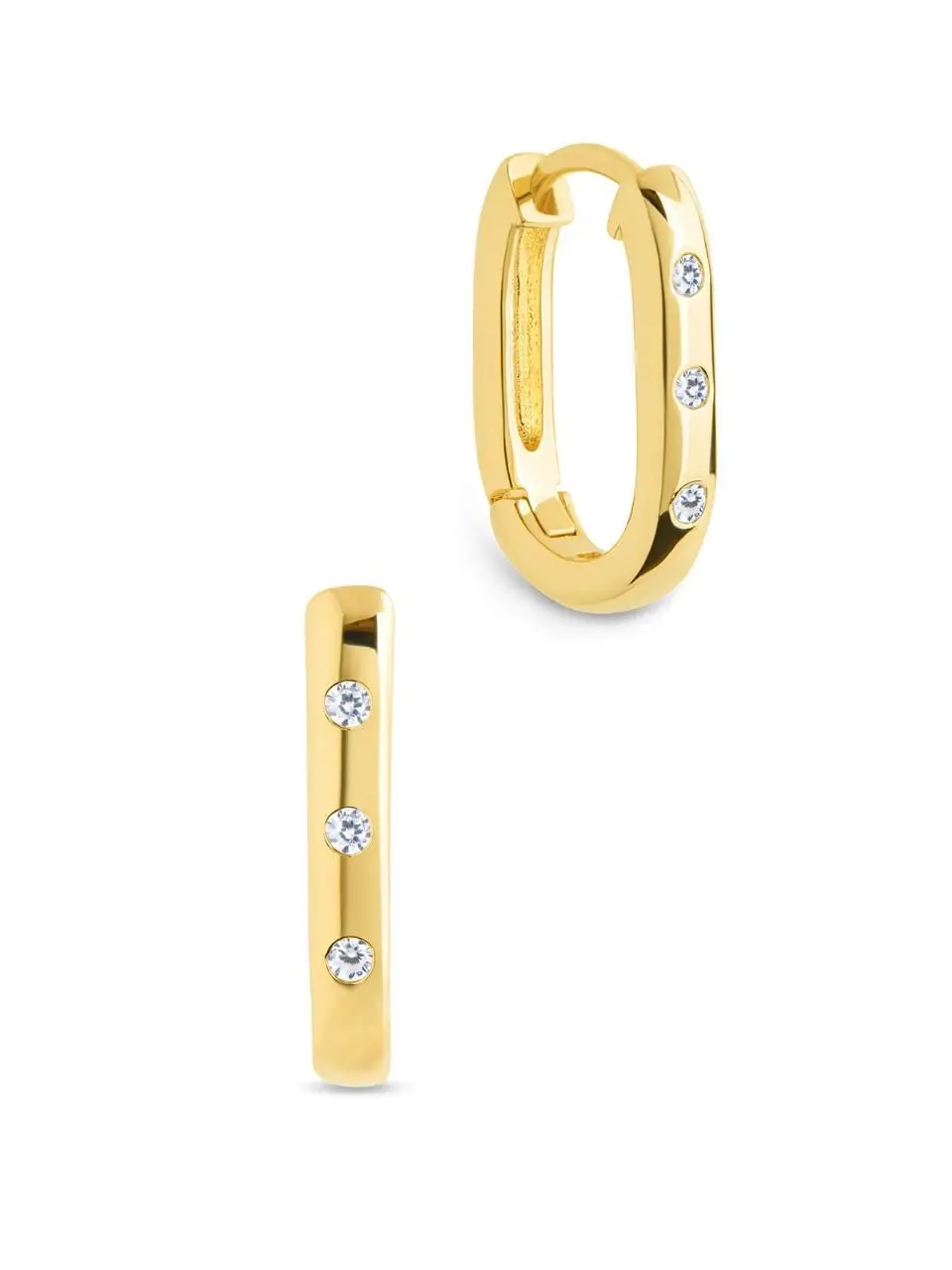 Sterling Forever Casey Rectangular CZ Studded Hoop Earrings, Glamorous 14-Karat Gold or Rhodium Plated for Sensitive Ears, Hoop Shape Earrings, Glamorous Silver Earrings