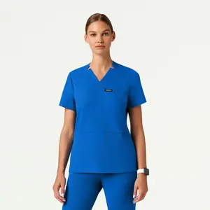 Helia Slim Notched V-Neck Scrub Top - Royal Blue