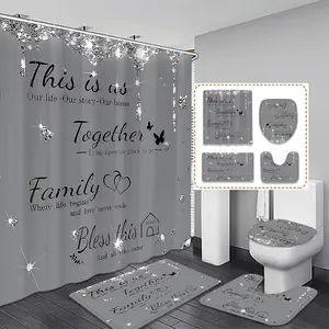 Creative Diamond Painting Shower Curtain Set, Anti-Slip Mat Included, Waterproof Bathroom Decor Accessories, Easy Installation