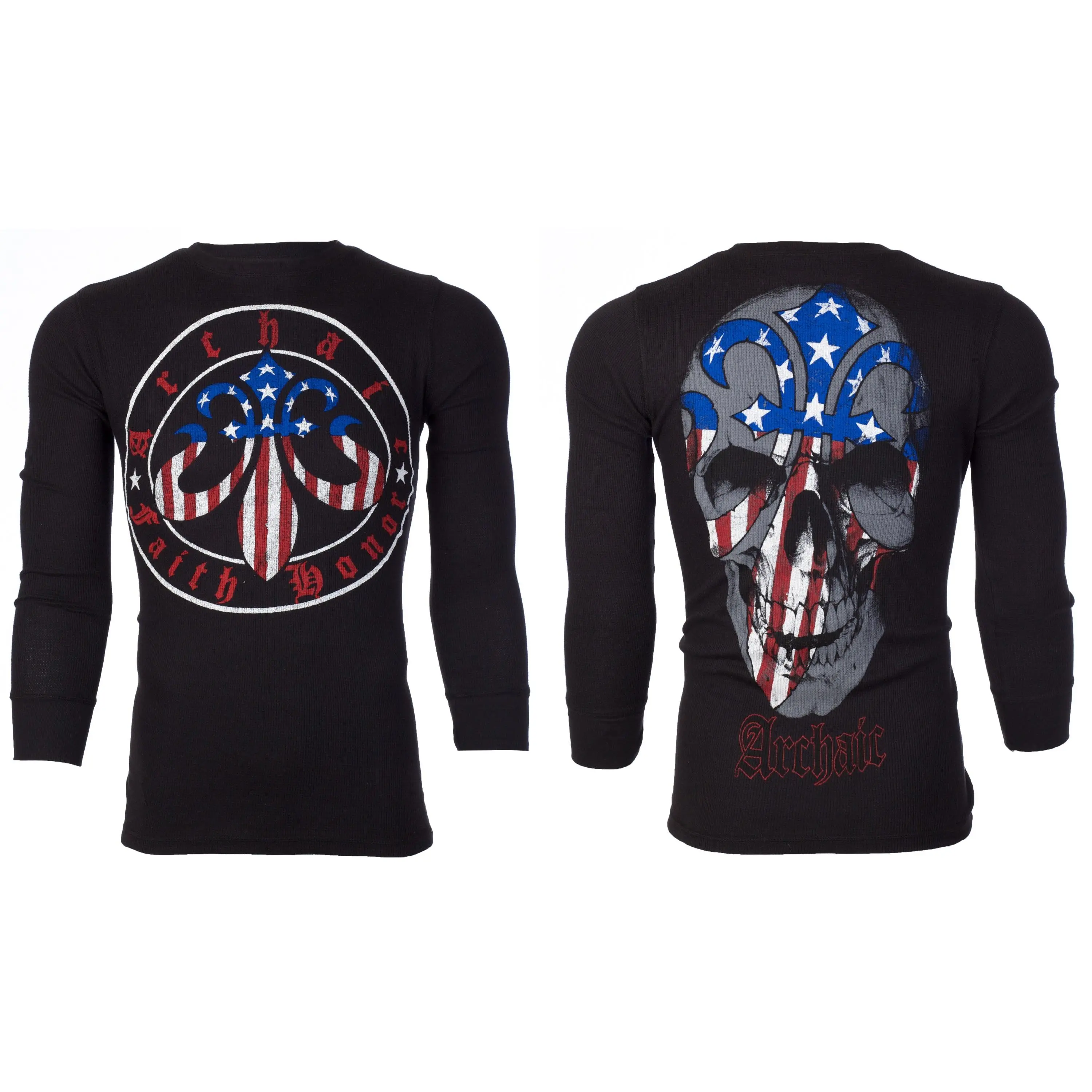 Archaic by Affliction Men's Thermal Shirt BORN PATRIOT Black