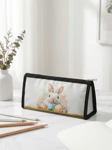 Easter Bunny Egg 2D Printed Limited Edition Pencil Case, Triangular Capacity Portable Size, Student School Office Storage, Holiday Practicality