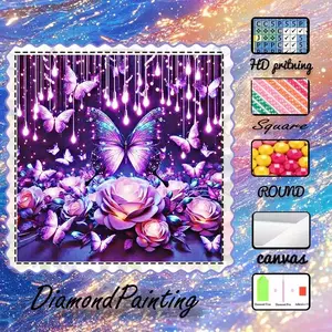 DIY 5D Velvet Cloth Diamond Painting Kit, AB Diamonds, Fairy Dust Diamonds, Crystal Diamonds Butterfly, Rose, Purple Diamond Embroidery, Special Craft Diamond Art Kit, Wall Decoration, Gift for Family, Loved Ones, Friends, Handicraft