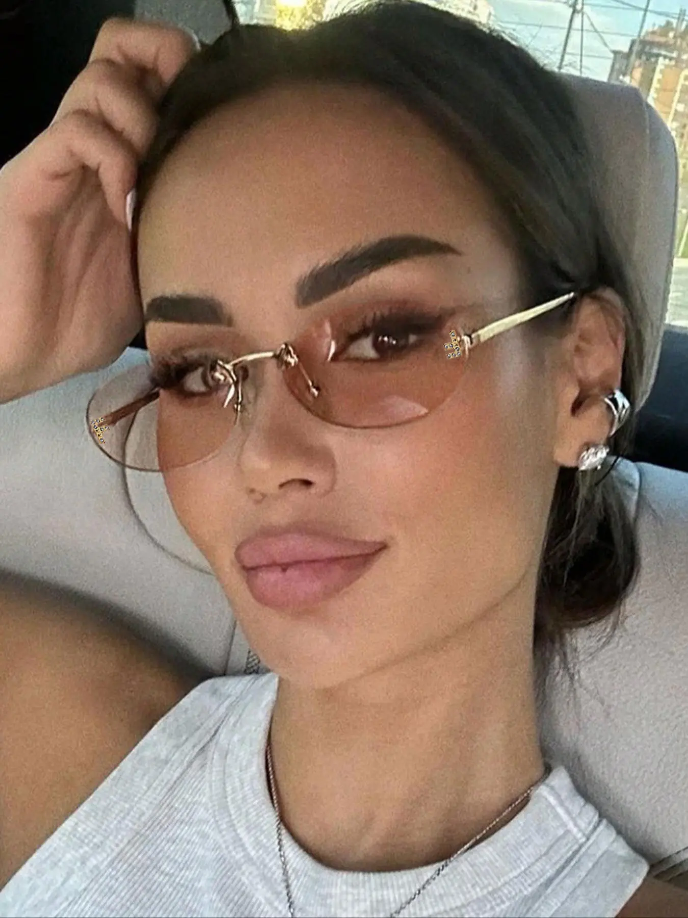 Women's Champagne Color Oval Frameless Sunglasses, Casual Alloy Fashion Eyewear for All Seasons, Decorative Lens Design for Daily Use, Casual Style Eyewear
