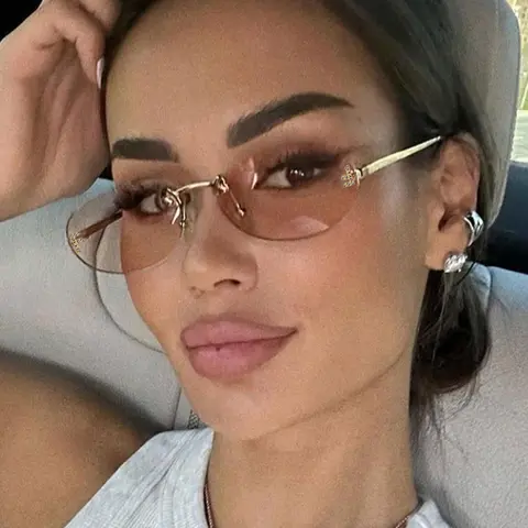 Women's Champagne Color Oval Frameless Sunglasses, Casual Alloy Fashion Eyewear for All Seasons, Decorative Lens Design for Daily Use, Casual Style Eyewear