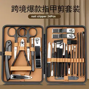 24Pcs Professional Manicure Set, Black Stainless Steel Nail Clipper Kit with Travel Case, Portable Grooming Scissors & Pedicure Tools for Hand Facial Foot Care, Ideal Gift for Men and Women