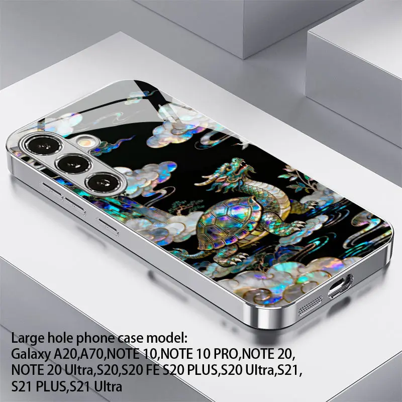 Turtle Pattern Electroplated Glass Phone Case for Samsung S26-S20, Note Series a Models, Anti-Dirty Fashion Trendy Design