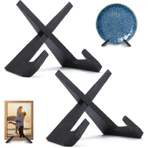 2 Pack 6.5 Inch Black Plate Stands for Display, Wooden Cookbook Holder Stand, Decorative Picture Frame Plate Display Stand, Recipe Book Holders for Kitchen Counter