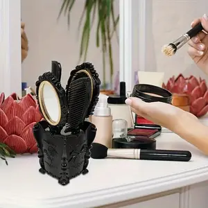 Vintage Massage Comb Mirror Set, Curling Comb, Air Cushion Comb, Hair Detangling Comb and for Hair Styling, Desktop Storage Box for Hairdressing Tools, Hair Brush Comb