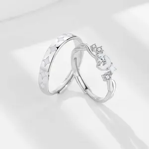 Star Glow-in-the-Dark Sterling Silver Matching Rings for Couples - Adjustable Size with Zircon Accents luxury jewelry elegant accessory