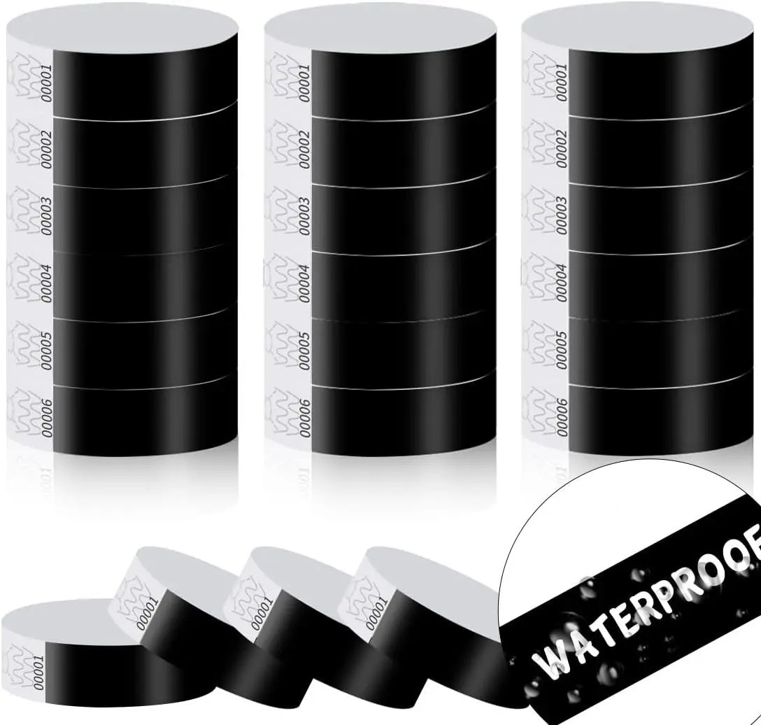 300 Pack Paper Wrist Bands for Events Waterproof Wristbands Lightweight Festival Identification Arm Bands Neon Adhesive Event Bracelets for Party（Black）