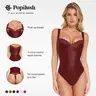 【Runs Small】Popilush Minimalist Faux Leather Corset Top - Sleeveless Bustier Bodysuit Lingerie with Lace Trim Shapewear Tummy Control Womenswear Basic
