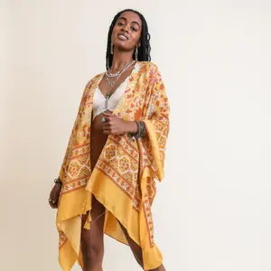 Tapestry Tassel Moroccan Kimono - Mustard