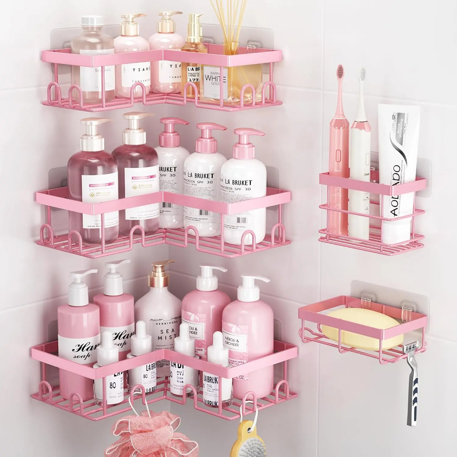 [Bathroom Storage Rack] Rustproof Corner Shower Shelf Multi-Tier Wall Mounted Bathroom Storage Rack Shampoo Conditioner Cosmetics Organizer Space Saving Design Durable End Modern Bathroom Applicable Bathroom Storage Additions soap holder