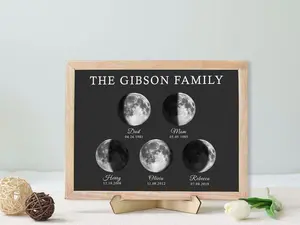 Personalized Moon Phase Frame, Family Name Sign, Moon Phase Art, Personalized Gift, Father's Day Gift