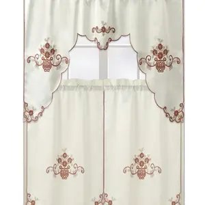 Luxury Embroidered, Hand-Cutwork Kitchen Curtain Set, 100% Polyester