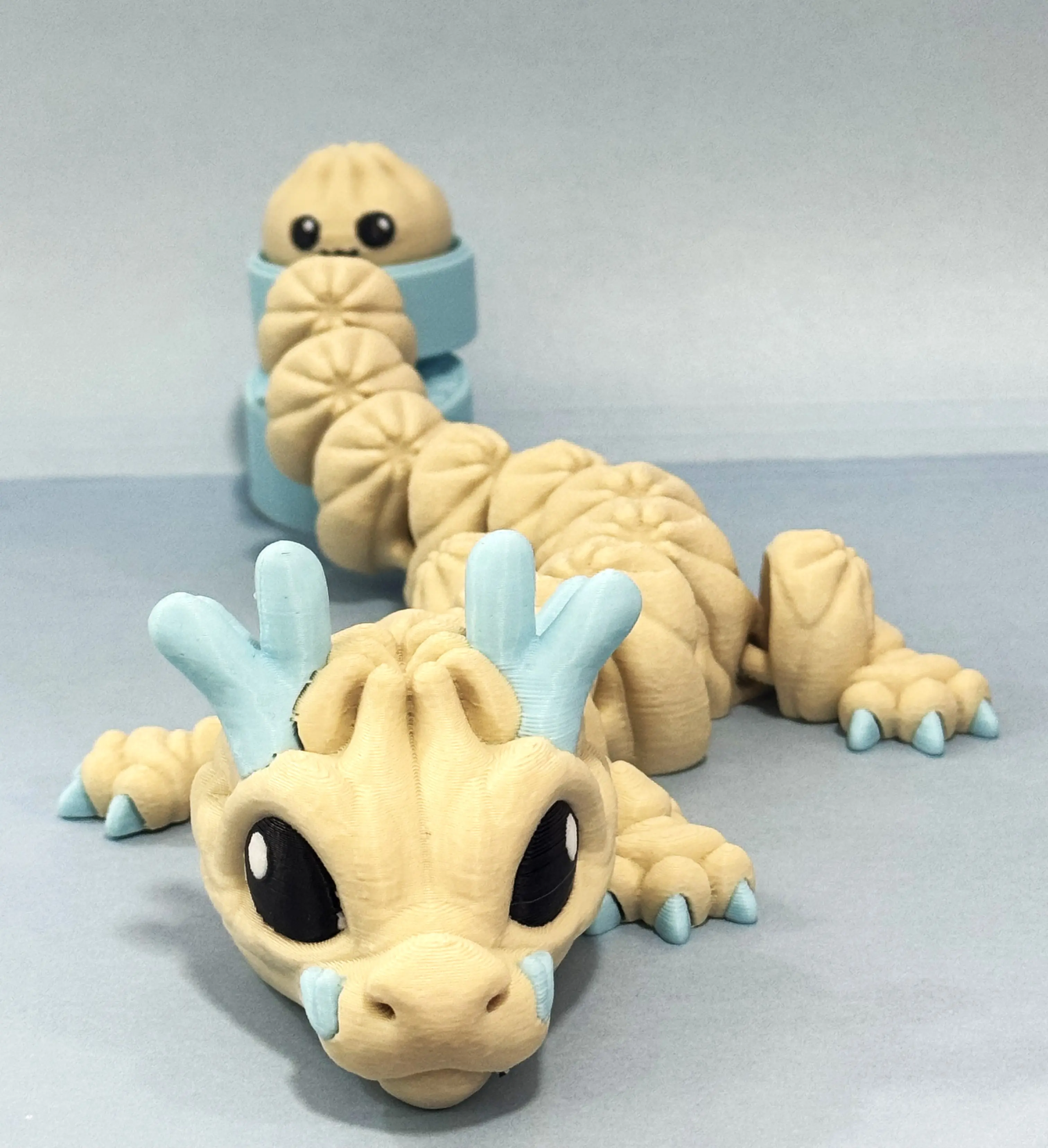 Dumpling Dragon with Clicker Tail Fidget Toy, 11 Inches  3D Printed Articulated Baby Dragon - ABDD-BEIGE