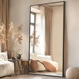 76x34 large mirror full length oversized floor mirror full length for bedroom living room cloakroom gym hanging standing or leaning full body mirror with stand black aluminum alloy frame