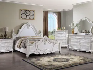 Valencia White Traditional Queen Bedroom Set with Nightstand, Dresser & Mirror – Solid Wood, Carved Details, Sintered Stone Tops