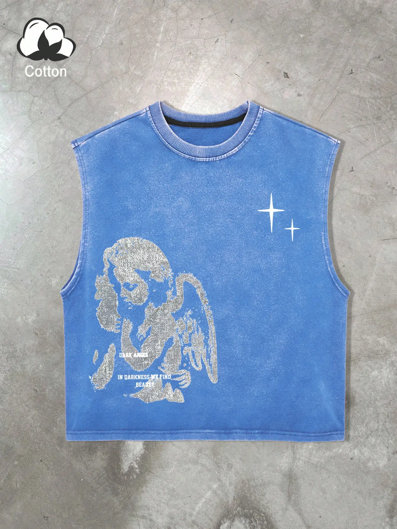 Y2K Washed Black Crop Tank Top Fit | Grunge Angel Print Sleeveless Tee | Oversized Casual Unisex Streetwear for Women Men | Dark Aesthetic TikTok Trend | Vintage Cotton Summer Top